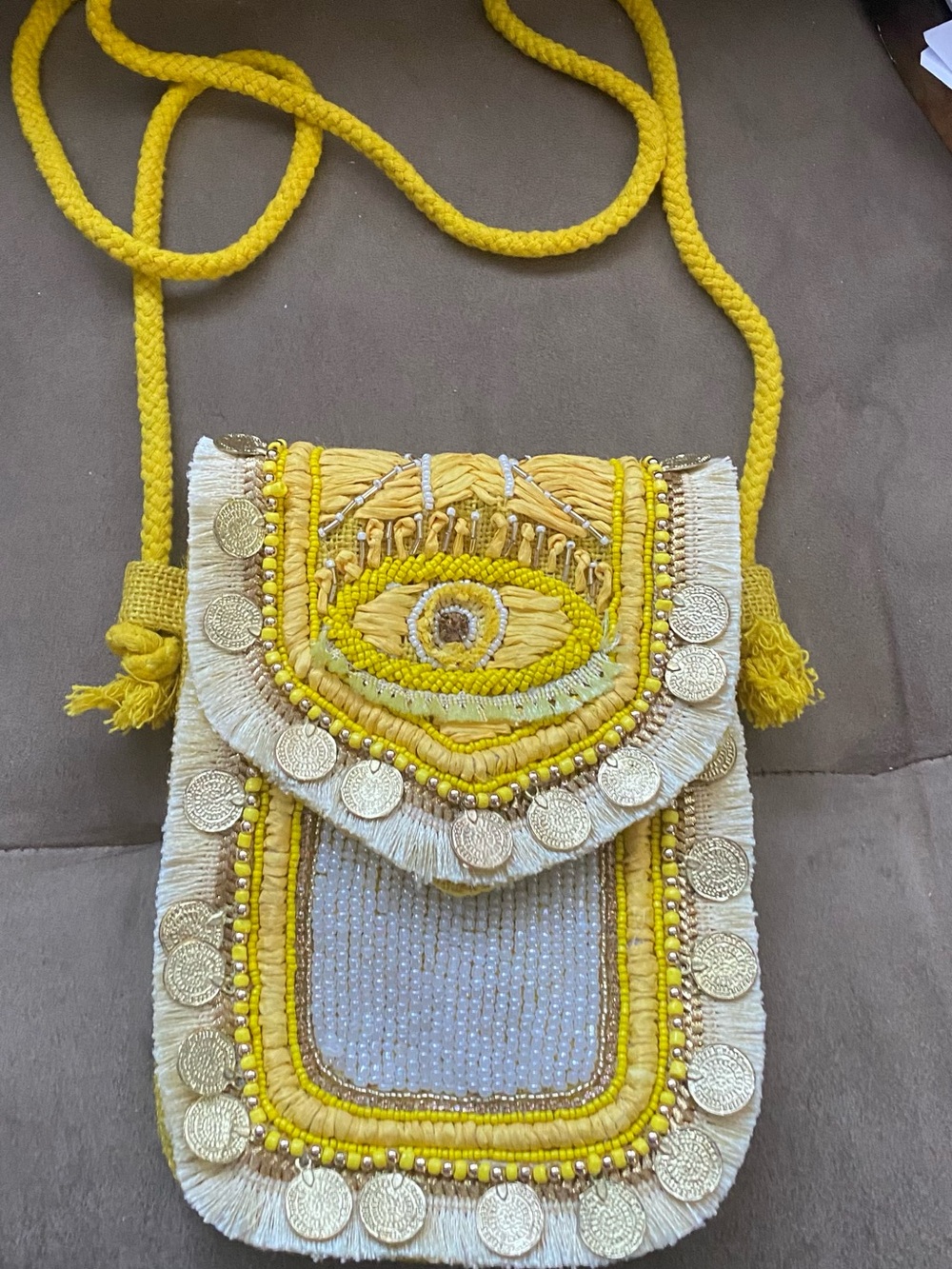 Cost Plus World Market Yellow Beaded Embellished Crossbody Bag